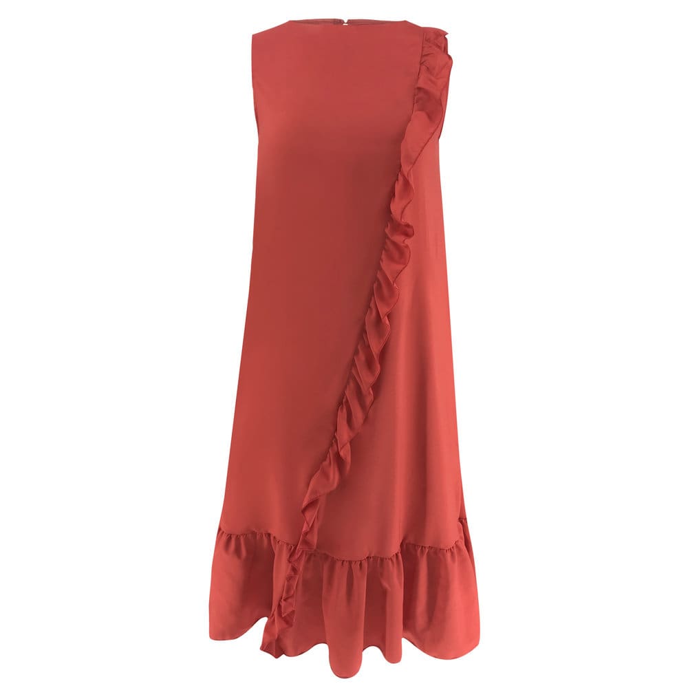 New Fashion Women Sleeveless Casual Red Dress Holiday Loose Ruffle Top Shirts Dress Casual Beach Summer Sundress