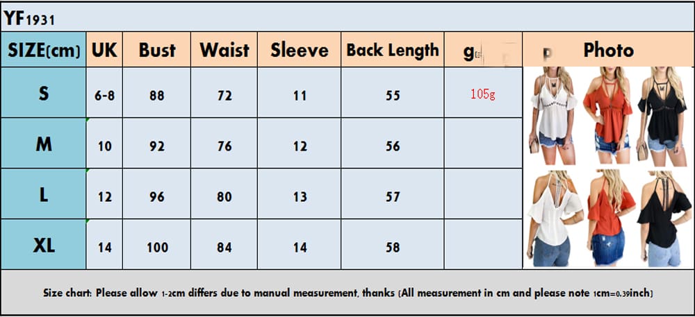 Women Ladies Off Shoulder V-Neck Chiffon Tops Fashion Summer Strappy Blouse Shirt Loose Casual Shirts