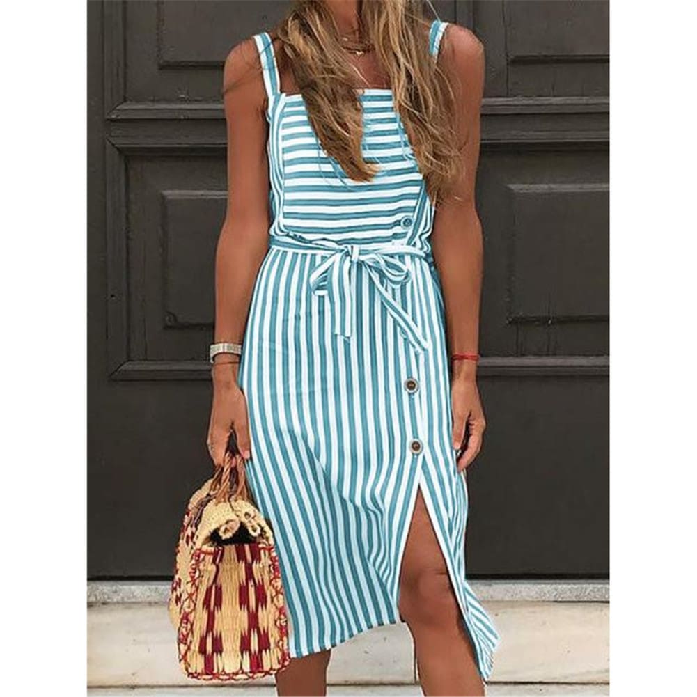 Women Dress Striped Sundress Summer Holiday Beach Midi Dress