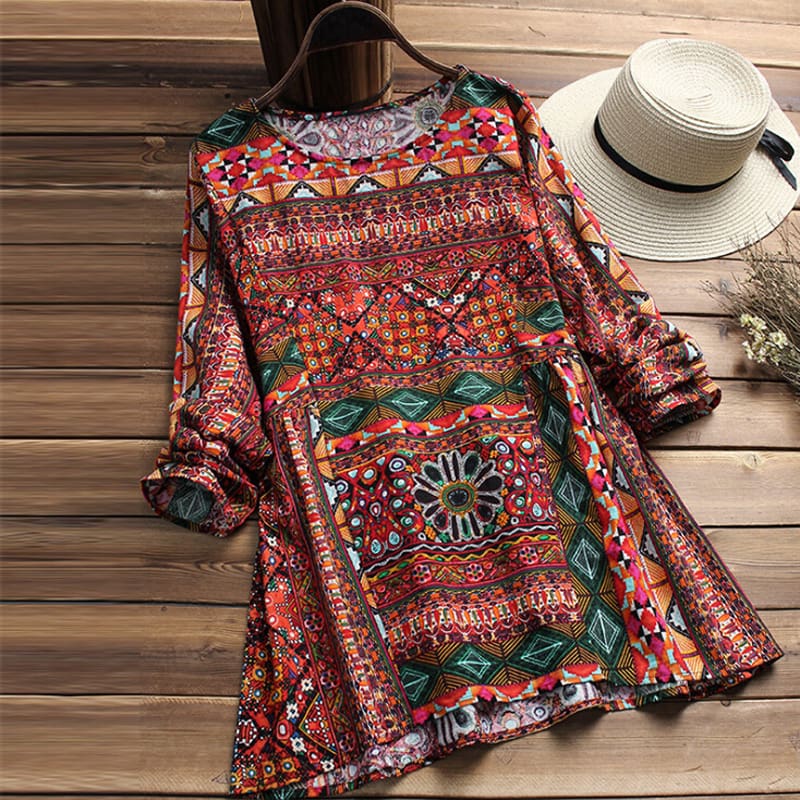 Plus Size Women Summer Floral Crew Neck Tops New Fashion Long Sleeve Loose Baggy Tops Tunic Casual Floral Print T-Shirts Top