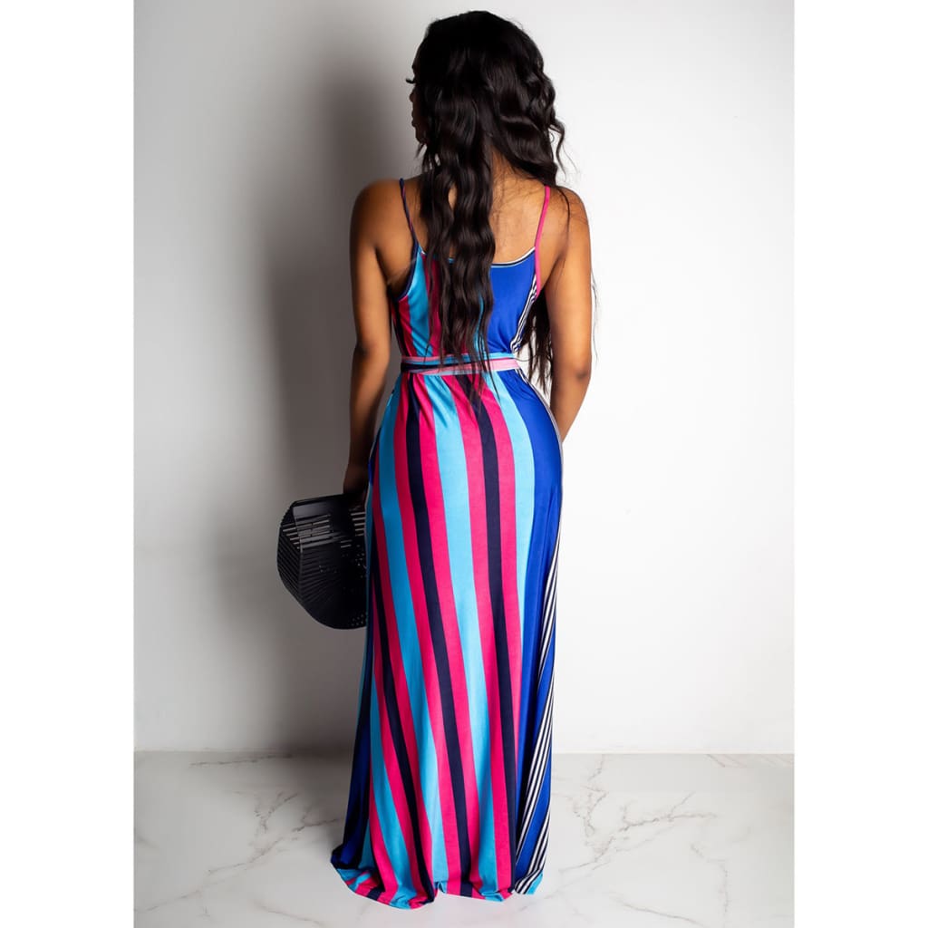 Women Maxi Boho Dress Striped Summer Casual Beach Evening Party Long Sundress Fashion Ladies Sleeveless Dresses