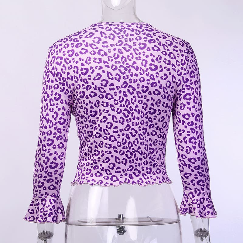 Fashion Women Trendy Leopard Crop Tops New Summer Ladies Casual Slim Shirt Long Sleeve Top Blouses Summer Holiday Tops