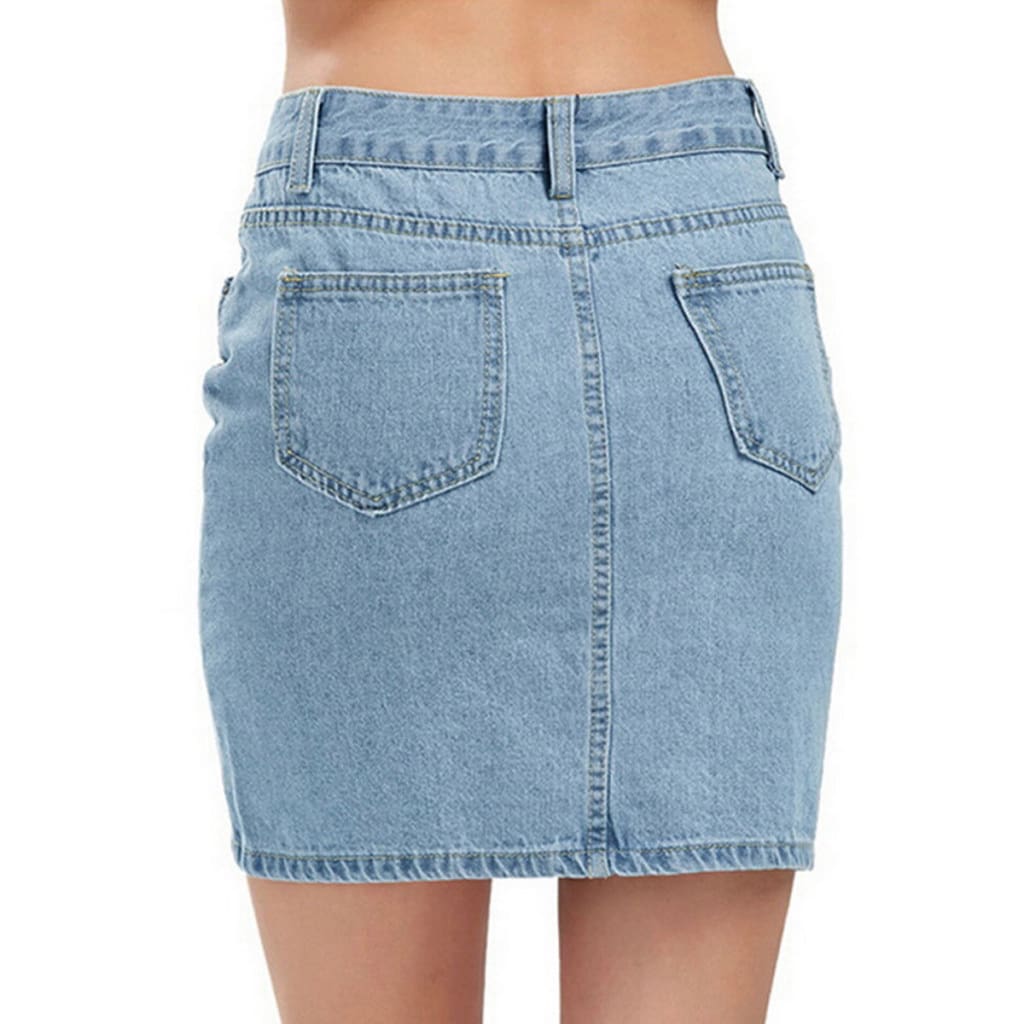 Slim High Waist Ripped Skirt Fashion Ladies Faded Denim Jean Bodycon Short Mini Pencil Skirt