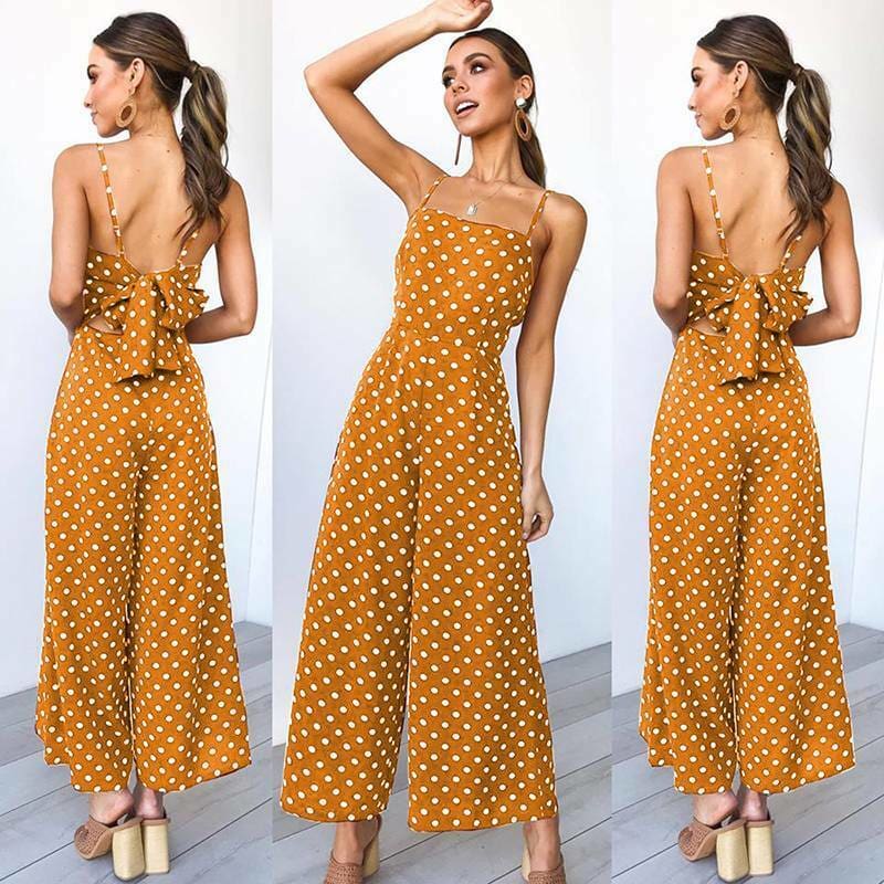 Elegant Sexy Jumpsuits Women Sleeveless Polka Dots Loose Trousers Wide Leg Pants Rompers