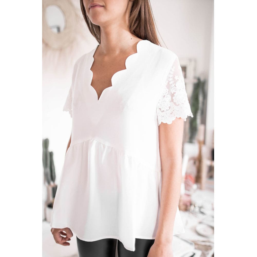 Fashion Women Summer Lace Short Sleeve Vest Tank Tops 2019 New Female Casual Loose V-Neck Beach Blouse Shirts