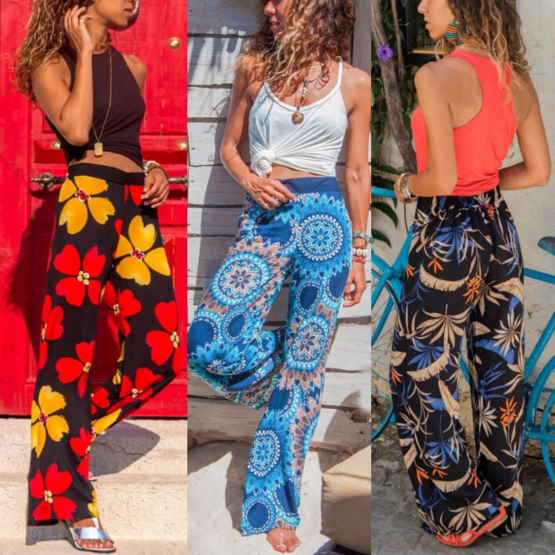 Women Baggy Harem Pants Boho Hippie Wide Leg Pant High Waist Trousers