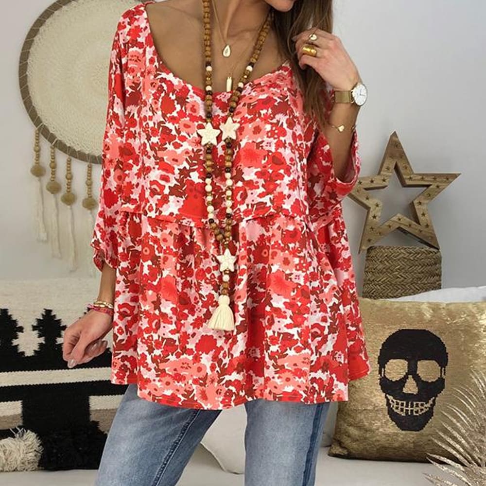 Summer Women Batwing Sleeve Floral Tops Shirt Fashion Ladies Casual O-Neck Loose Top Blouse Plus Size New