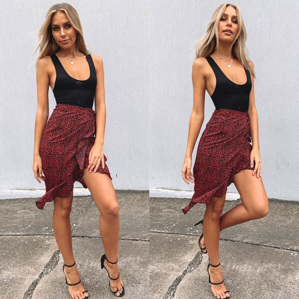 Fashion Summer Women Leopard Print Wrap Skirt Ladies Casual Bandage Midi Skirt Women Sexy Party Wear Beach Sundress