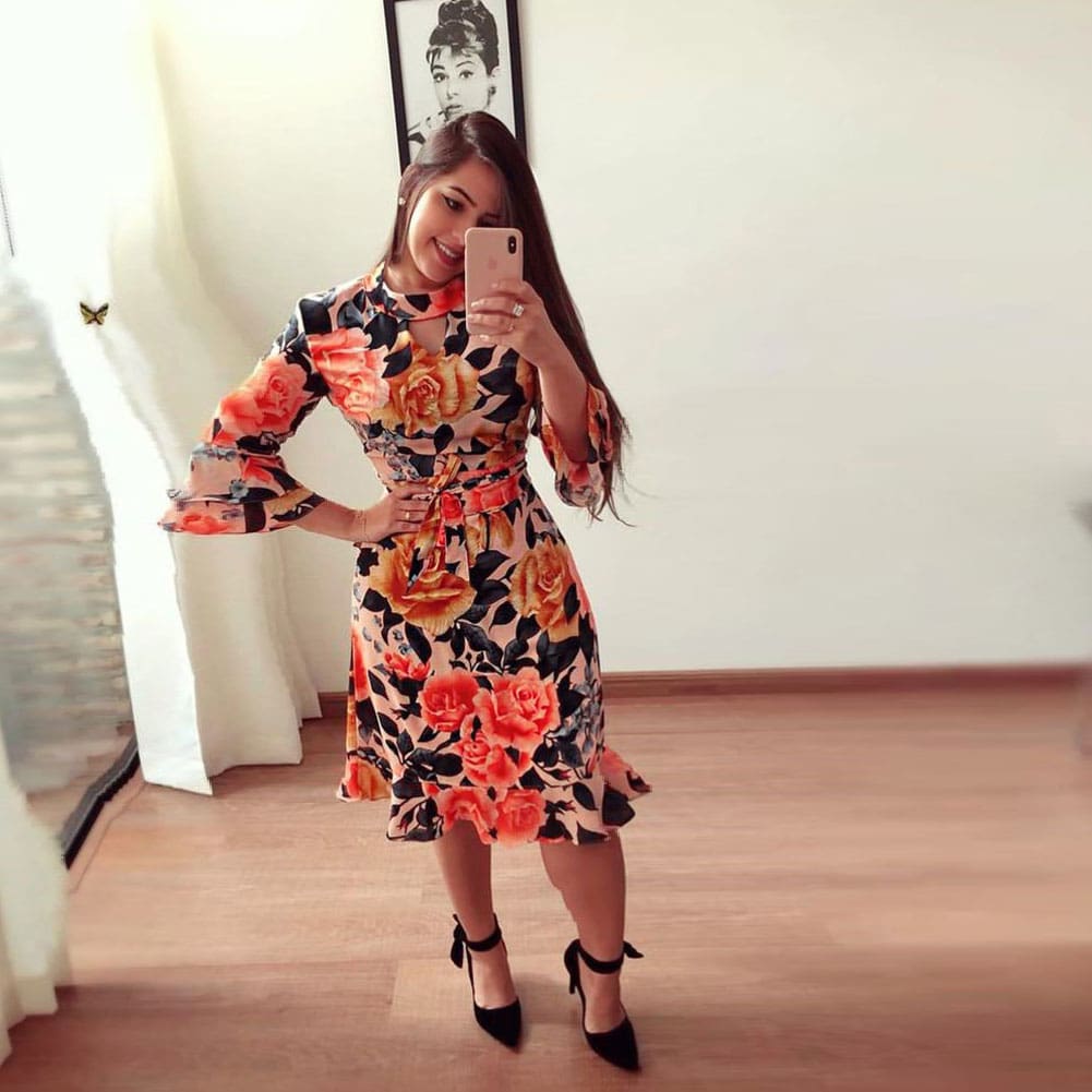 Women Boho 3/4 Sleeve Ruffles Loose Fit Short Party Dress Casual Ladies Holiday Clothing