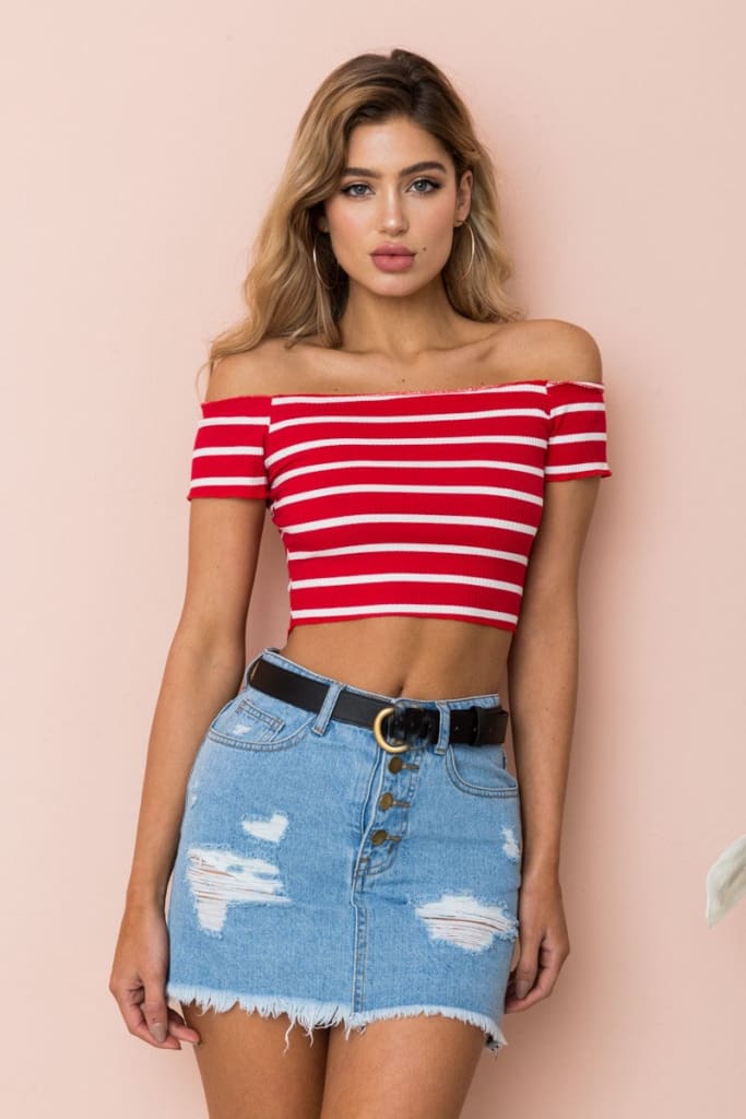 Streetwear Women Summer Casual Striped Off Shoulder Short Shirt Fashion Beach Crop Top Vest Tank