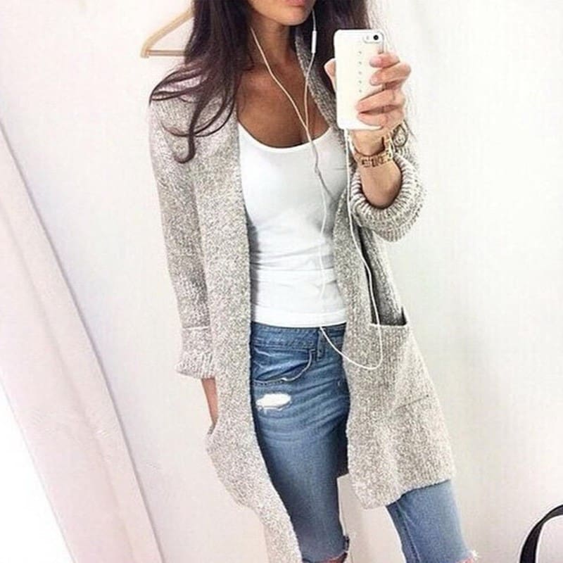 Women Autumn Cardigan Loose Sweater Long Sleeve Knitted Outerwear