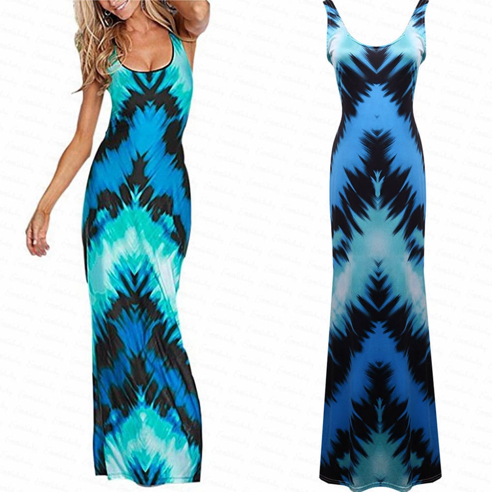 Women Sexy Summer Long Maxi Dress Ladies Sleveless Bodycon Evening Party Dress Summer Beach Holiday Sundress