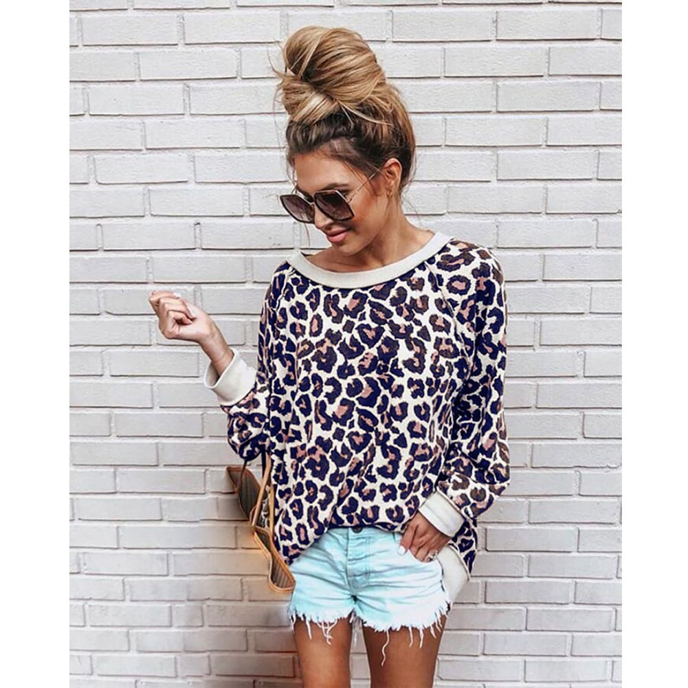 2019 Fashion Women Autumn Long Sleeve One Shoulder Top Leopard Tee Shirt Femme Ladies Tops Shirt Streetwear