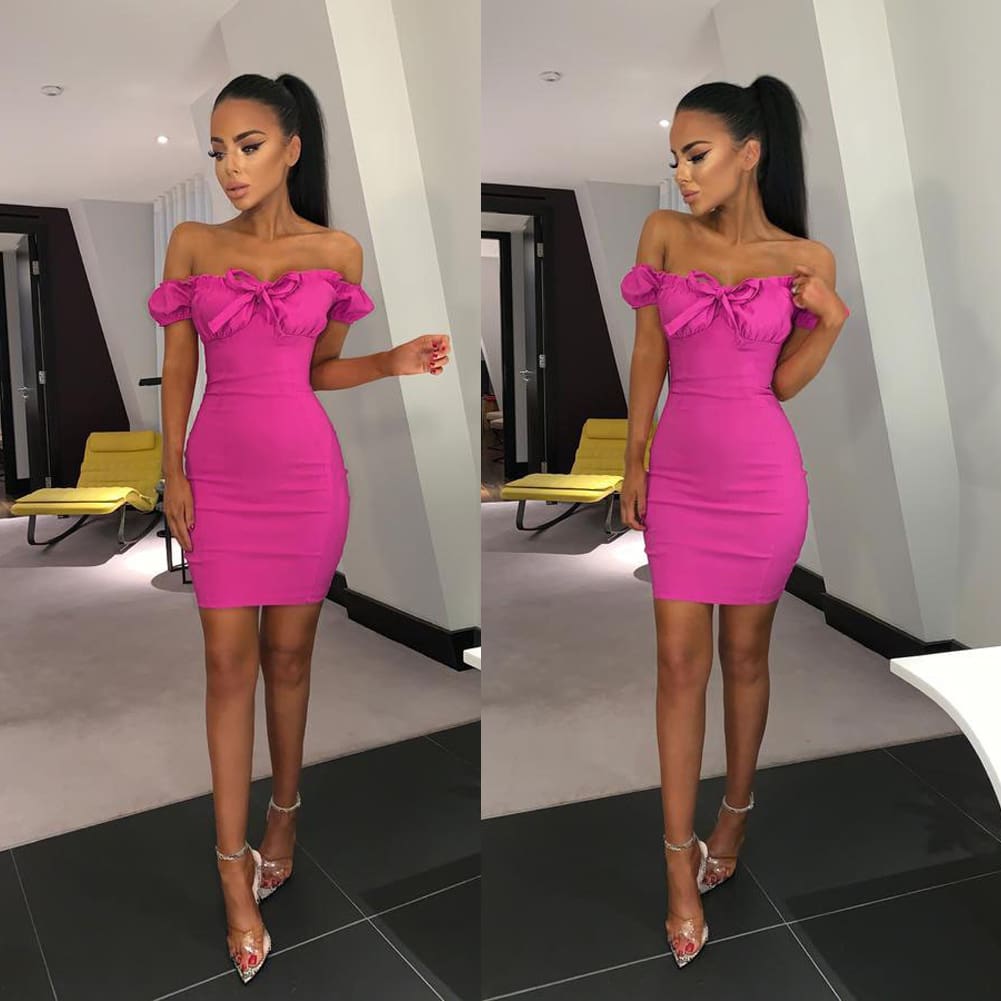 Women Ladies Off Shoulder Dress Bandage Party Summer Sexy Bodycon Slim Dresses Beach Solid Casual Sundress New