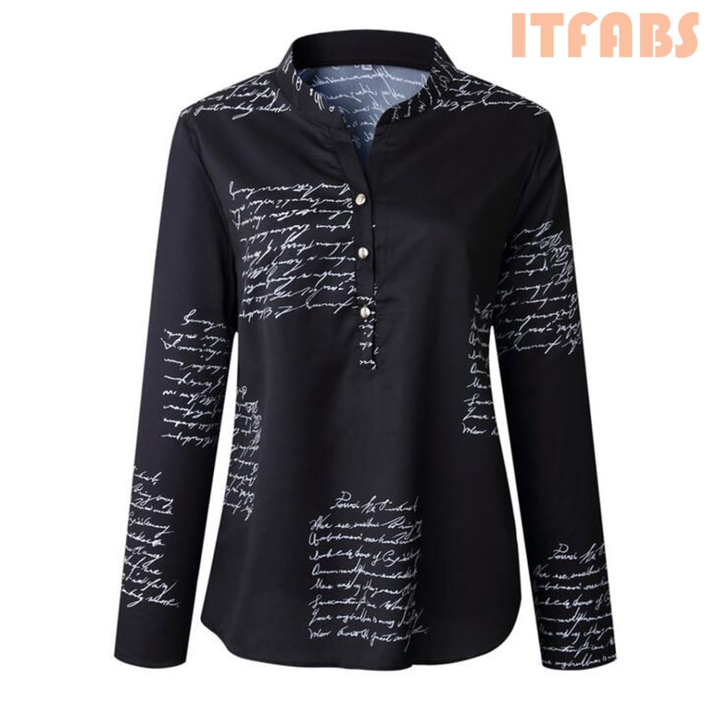 Women Long Sleeve V-neck Button Letter Print Shirt New Fashion OL Ladies Casual Long Sleeve Shirt 2 Colors