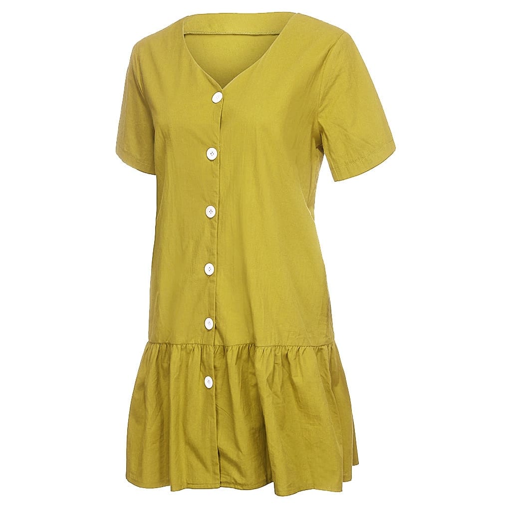 Office Casual Womens Dresses V-Neck Short Sleeve Buttons Sundress