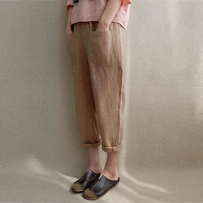 New Women Ladies Casual Loose High Waist Long Pants Linen Cotton Elastic Trouser Female Summer Casual Loose Trouser