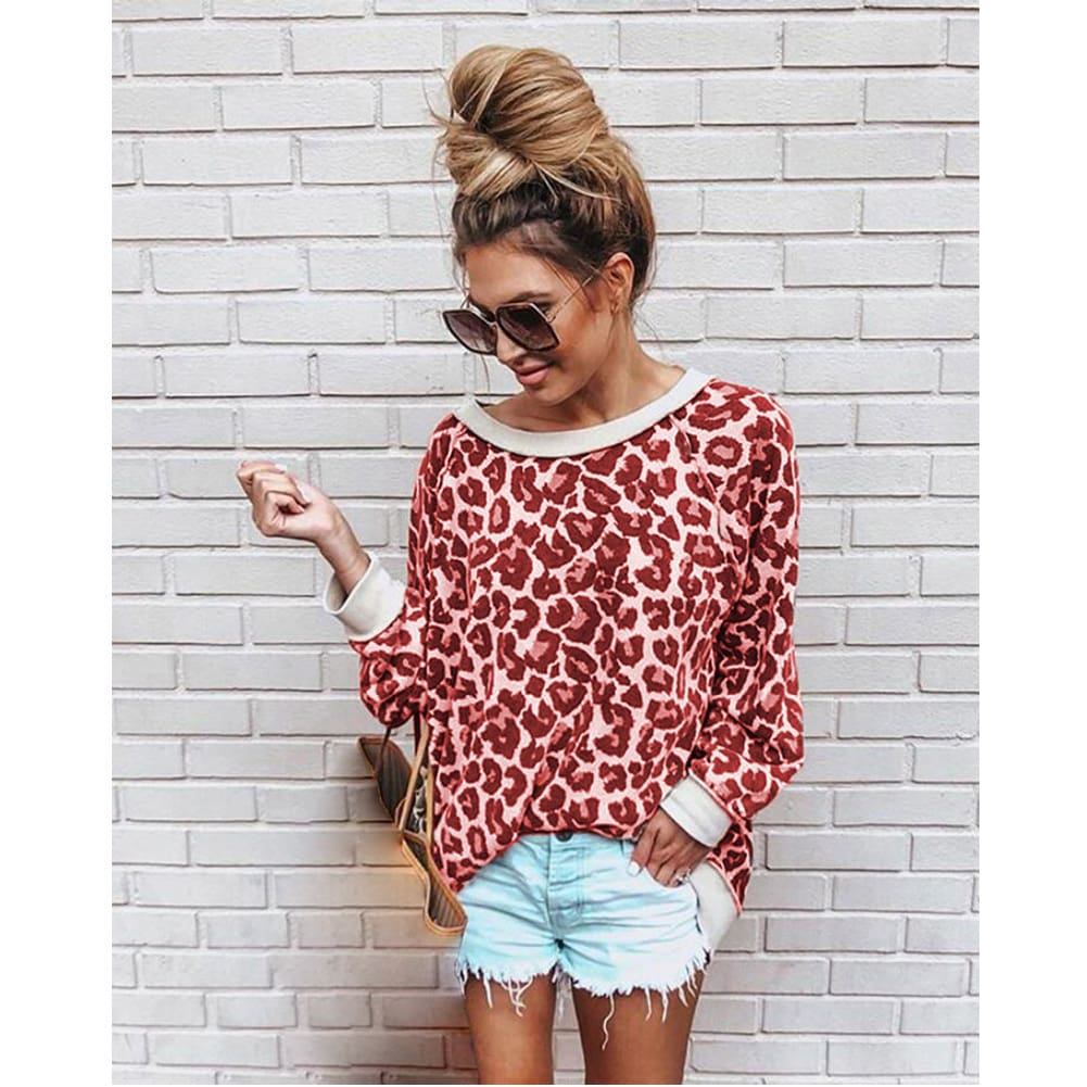 2019 Fashion Women Autumn Long Sleeve One Shoulder Top Leopard Tee Shirt Femme Ladies Tops Shirt Streetwear