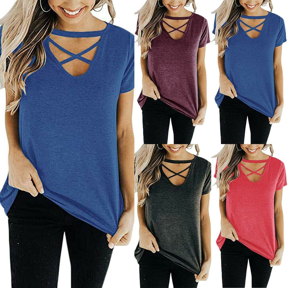 New Women Casual Hollow Out Neck Tops Summer Short Sleeve Cotton Shirt Blouse Fashion Ladies Loose Solid Shirts