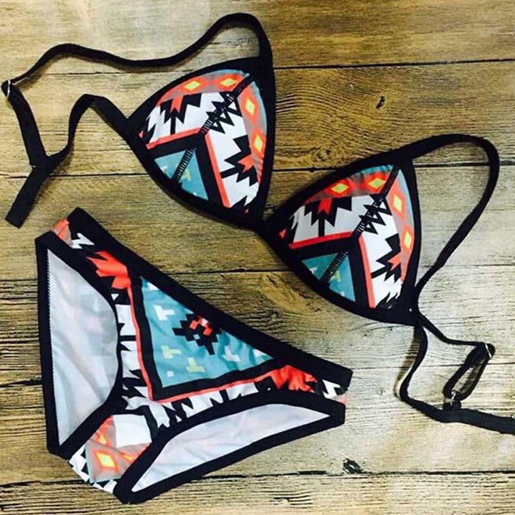 Women Boho Floral Bandage Bikini Set Swimwear Push up Padded Bra Swimsuit