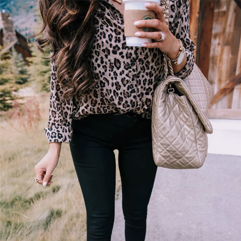 Fashion Women Long Sleeve Leopard V neck Shirt Casual Ladies OL Party Loose Top Shirts Dames Streetwear Plus Size Hot Top