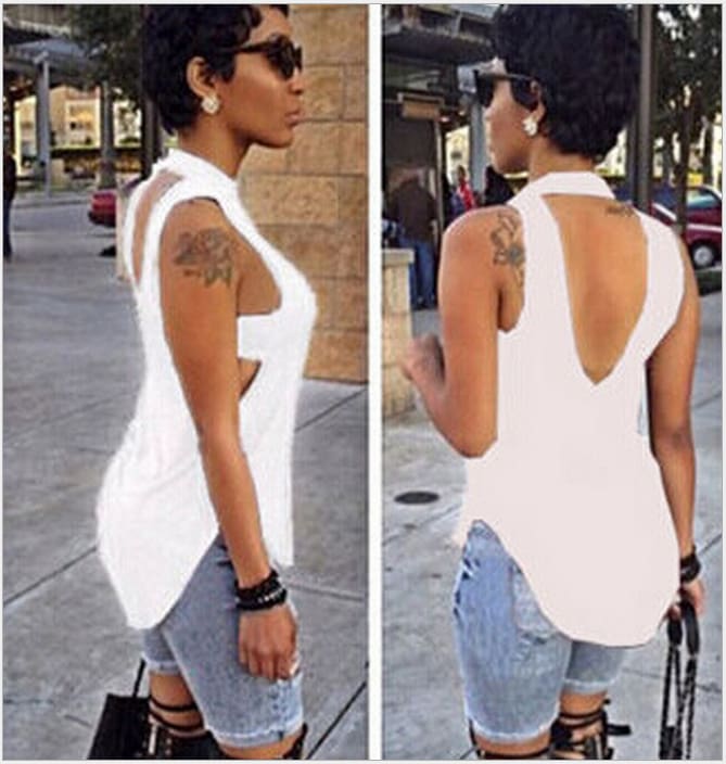 Women Ladies Backless High Neck Shirt Fashion Solid Tops Crop Tank Ladies Summer Casual Loose Blouse Tank Tops