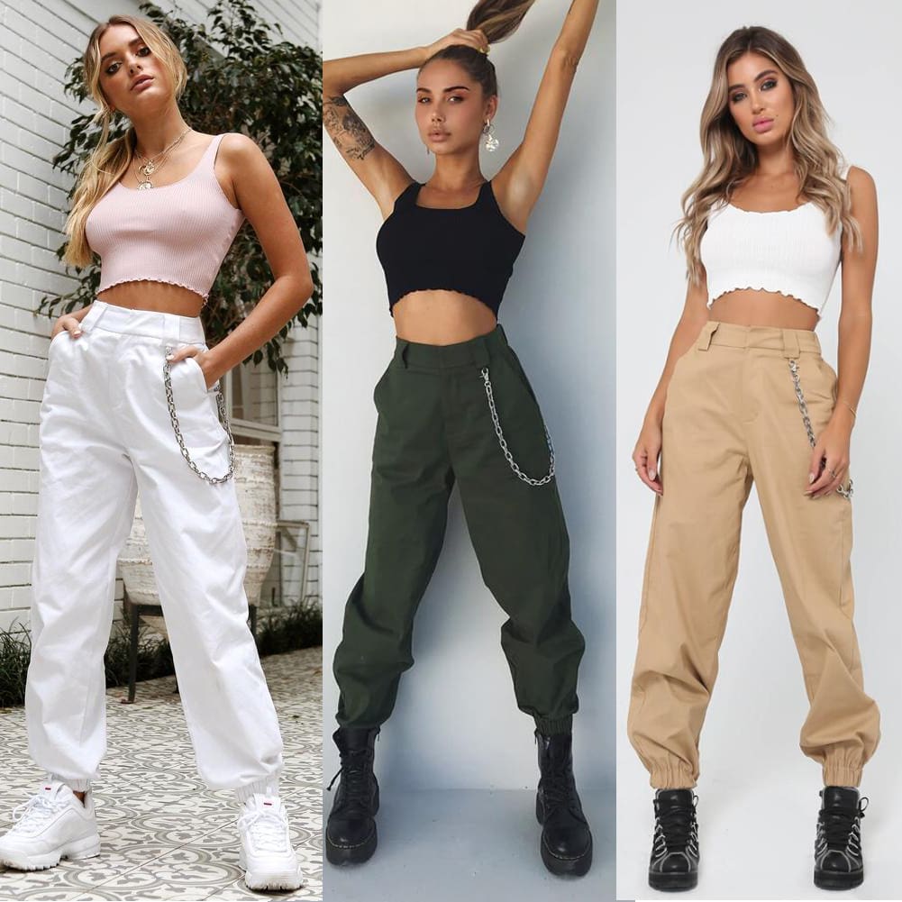 Stretch Waist Military Army Camouflage Camo Cargo Trousers Casual Harem Hip Hop Pants With Chain