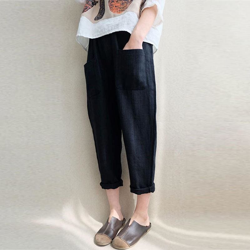 New Women Ladies Casual Loose High Waist Long Pants Linen Cotton Elastic Trouser Female Summer Casual Loose Trouser