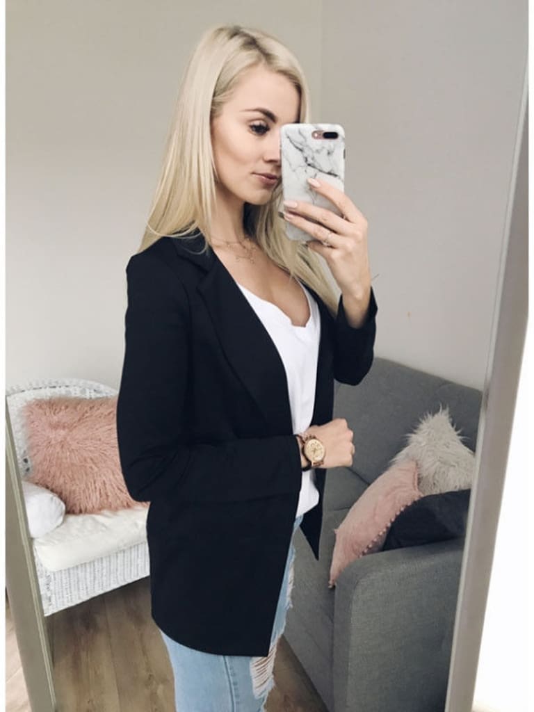 2019 Fashion Women Casual Suit Coat Business Blazer Long Sleeve Jacket Outwear Ladies Black pink Slim Blazer Coat