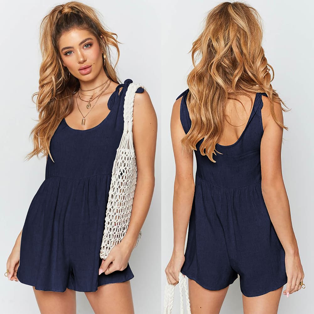 New Women Sleeveless Casual Playsuit New Fashion Ladies Summer Beach Short Jumpsuit Solid Casual Vest Romper