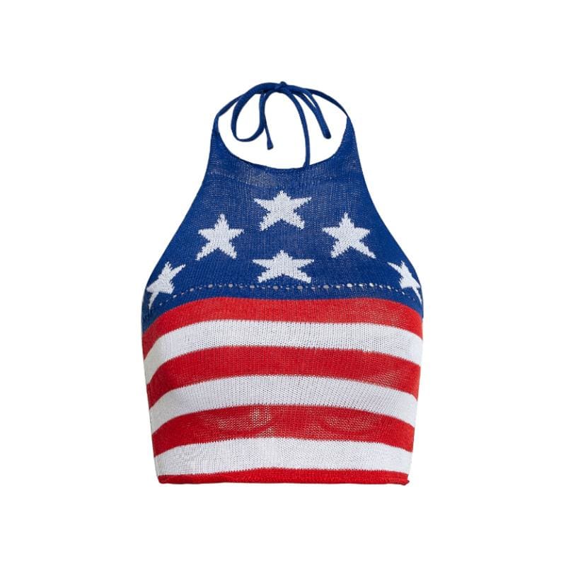 USA flag stripe women camisole Halter Knitted Streetwear Tops