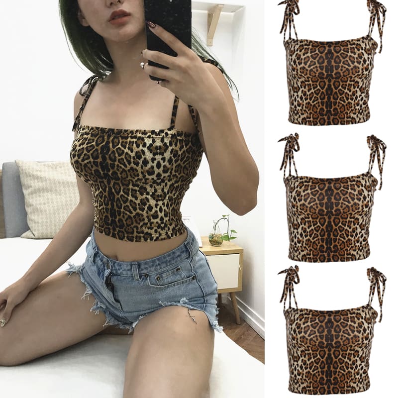 Fashion Women Leopard Print Sleeveless Summer Bustier Crop Top Vest Tube Tank Top Blouse Short Shirt