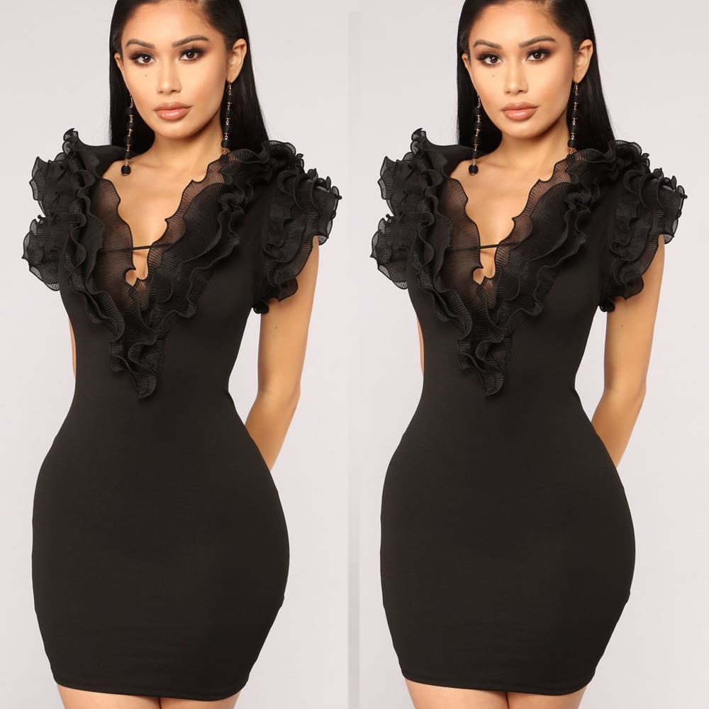 Elegant Women Formal Dress Sleeveless Ladies Sexy V-Neck Short Mini Slim Bodycon