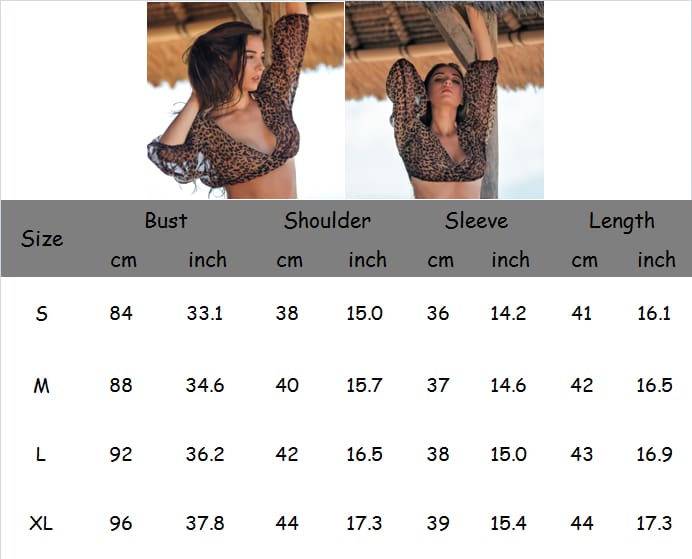 New Summer Women Ladies Leopard Mesh Sheer See-through 3/4 Sleeved Crop Tops Blouse Beachwear