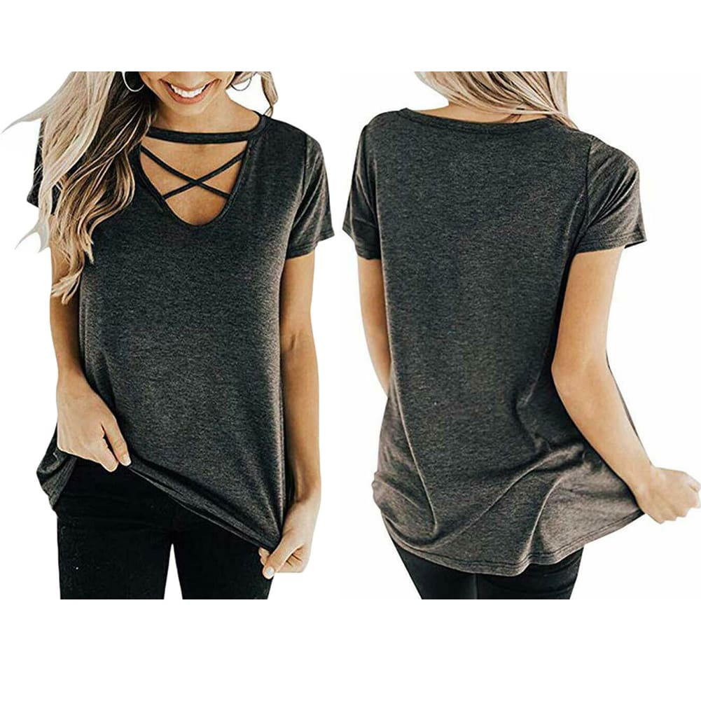 New Women Casual Hollow Out Neck Tops Summer Short Sleeve Cotton Shirt Blouse Fashion Ladies Loose Solid Shirts