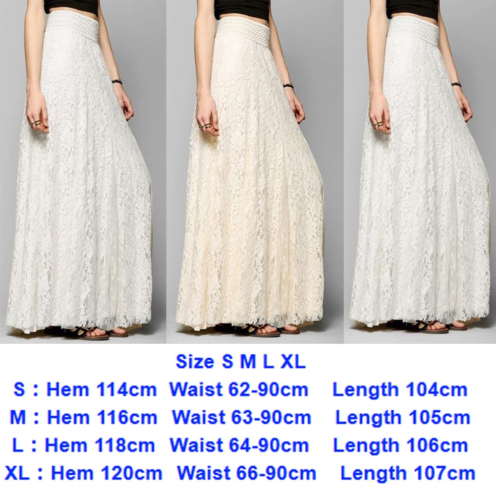 New Fashion Women High Waist Beach Skirt Stretchy Double Lace Layer Chiffon Maxi Casual Long Skirt Summer Beach Sundress