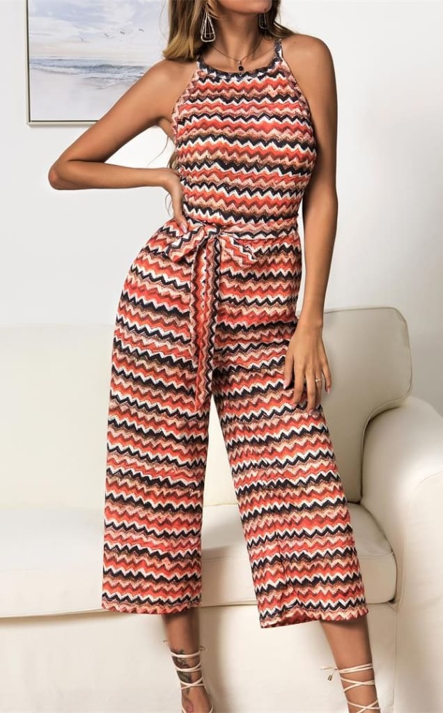 Women Casual Summer Jumpsuit Sleeveless Printed Bohemian Holiday Wide Leg Bodycon Party Long Trousers Romper