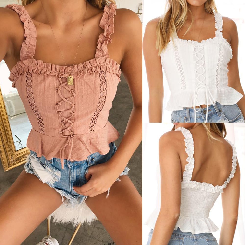 Women Sexy Casual Tank Top Vest Blouse Sleeveless Slim Summer Solid Bandage Crop Top Shirt Small Cami Top New