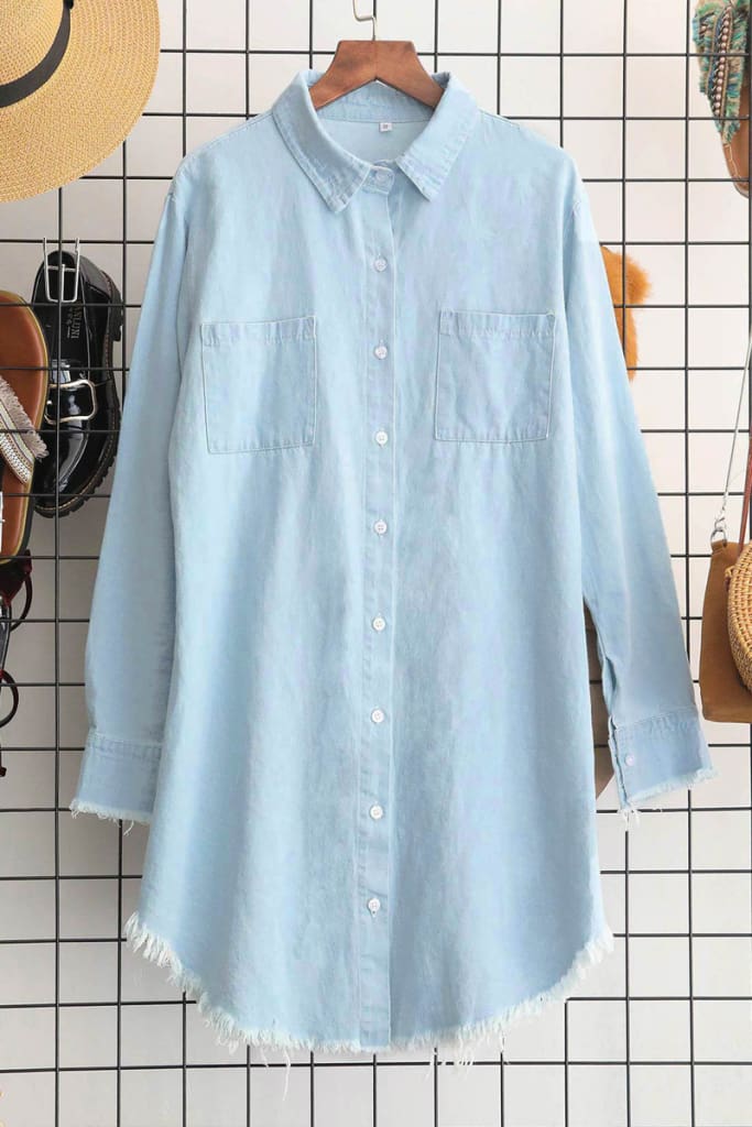 Women Jeans Denim Pocket Long Sleeve Loose T Shirt Slim Mini Dress Summer Ladies Holiday Casual Sundress