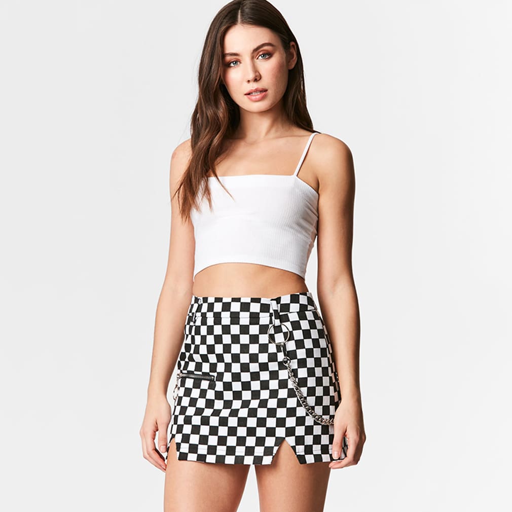 2019 Fashion Skirt Women Ladies Black And White Plaid Elastic Summer Bodycon Bandage Mini Short Pencil Skirt