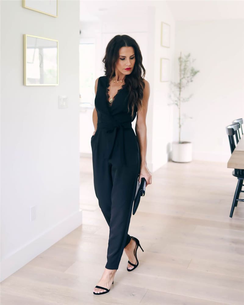 New Women Summer Lace V-Neck Sleeveless Jumpsuit Elegant OL Ladies Casual Rompers Party Playsuit Long Pant Trousers