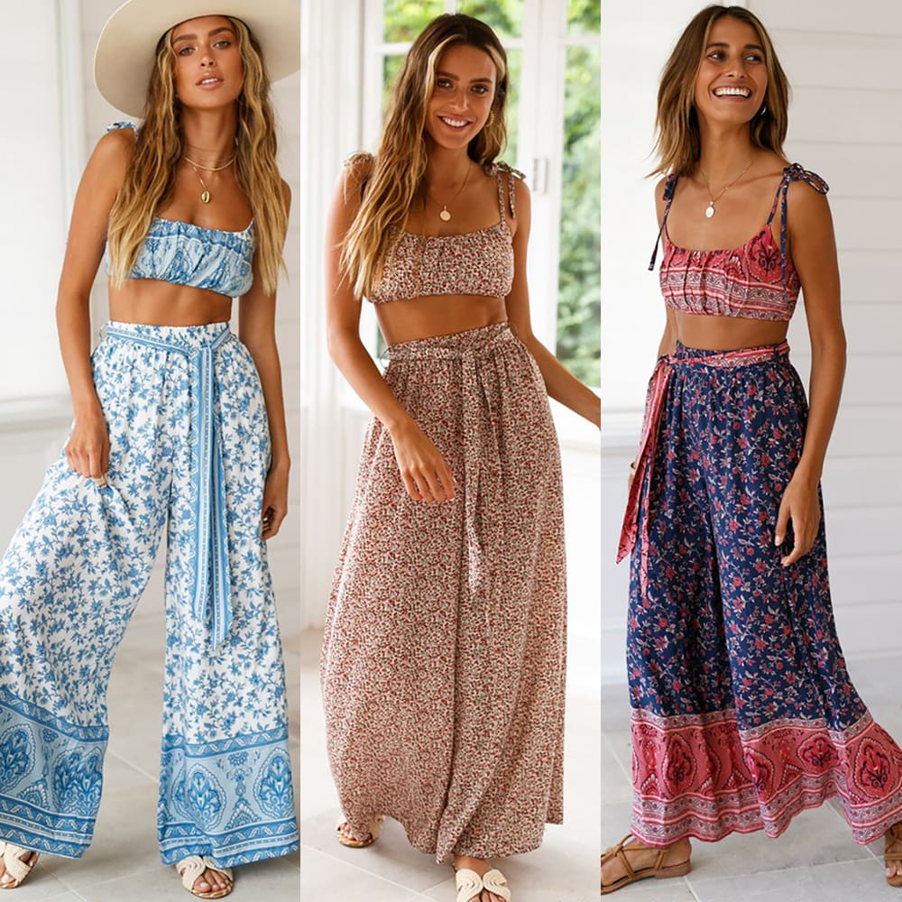 Boho Women Baggy Harem Pants Hippie Wide Leg Gypsy Palazzo High Waist Loose Wide Leg Trousers Flared Bell Bottoms