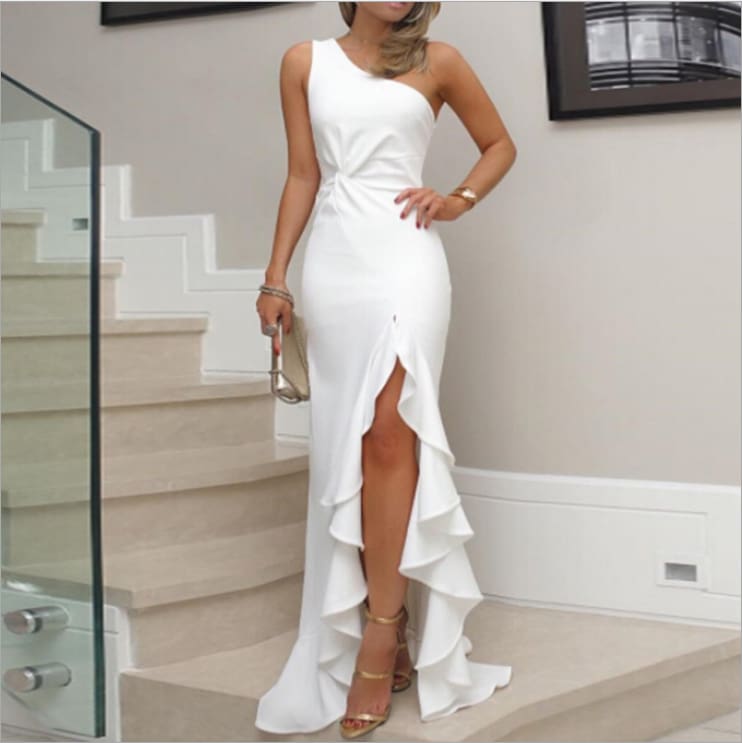 Women Ruffled Long Maxi Dress Elegant Ladies Evening Party Gown Formal Bridesmaid Wedding Dress Summer Beach Bodycon Sundress