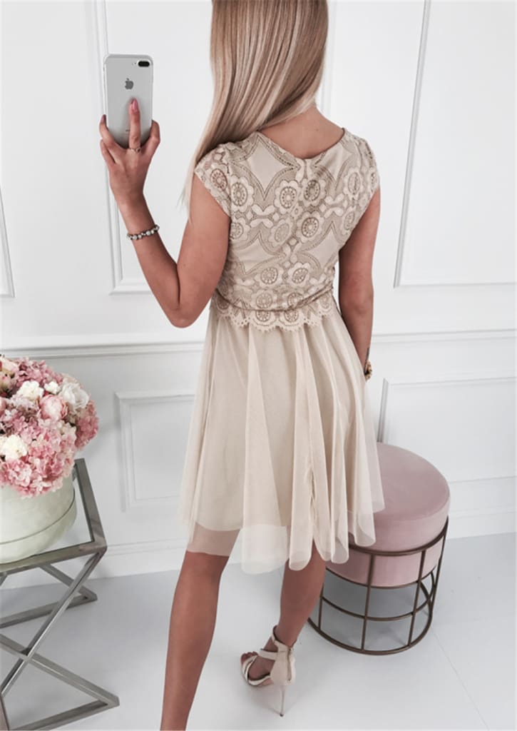 Fashion Women Summer Boho Lace Bridesmaid Short Dress Summer Ladies Casual A-line Formal Party Beach Dress Sundress