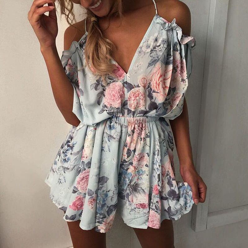 New Women Ladies Boho Floral Off Shoulder Clubwear Summer Playsuit Bodycon Backless Party Fashion Jumpsuit Romper Trousers