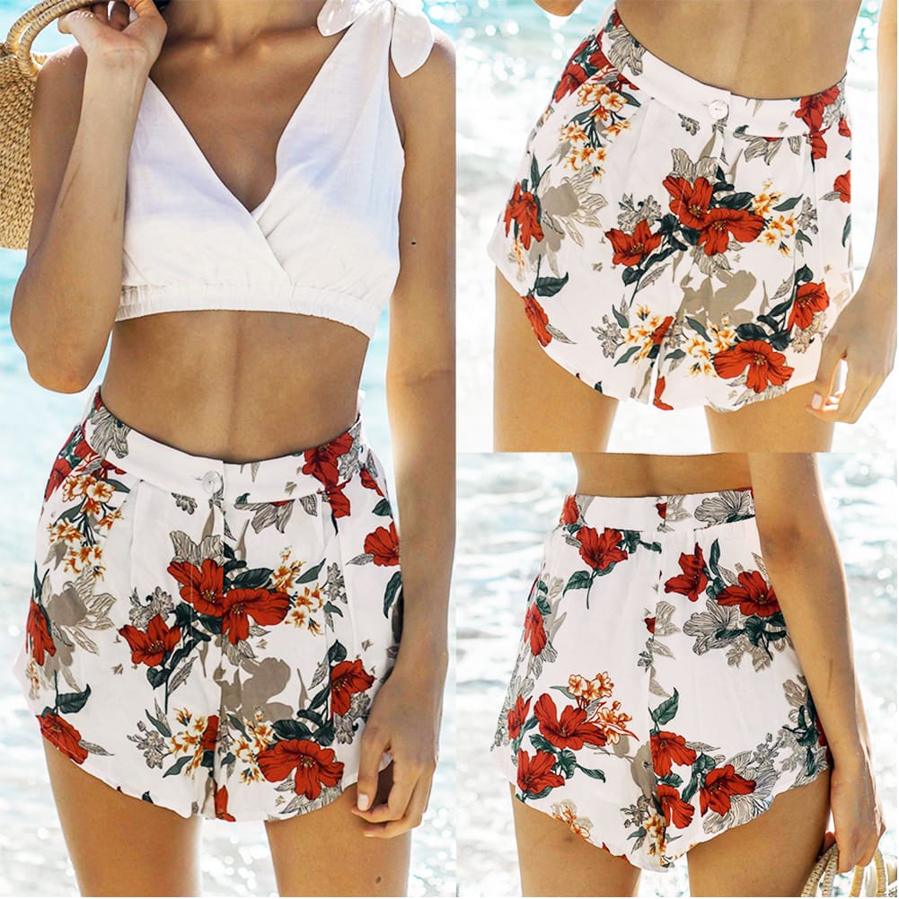 Fashion Women Floral High Waist Shorts Summer Casual Printed Ladies Beach Holiday Travel Loose Trouser New