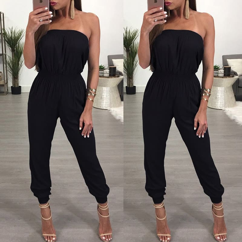 Womens Bandage Party Jumpsuit Sexy Ladies Slim Fit Romper Long Playsuit Women Solid Strapless Off Shoulder Romper Trousers