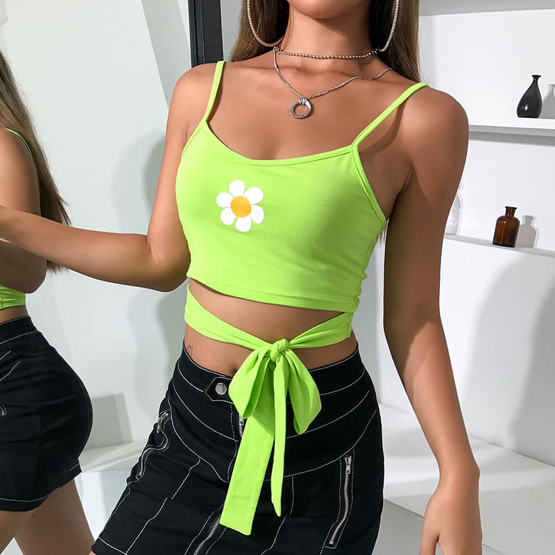 Summer Women Vest Top Sleeveless Bandage Flower Tank Crop Tops Solid Casual Bustier Bralette Tops Blouse New