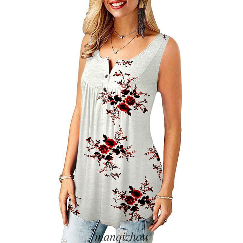 Women Floral Print Vest Shirt Ladies Loose Summer Sleeveless Tank Tops Blouse Casual Loose Tops Shirt Tee Cami