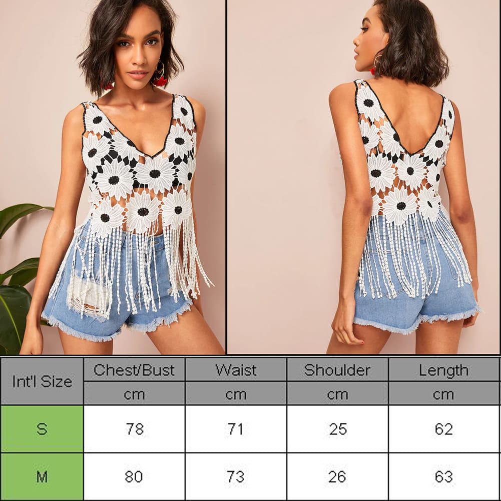 New Womens Hollow Spelling Floral V-Neck Blouses Female Summer Casual Loose Tassel Fashion Short Top Blouse